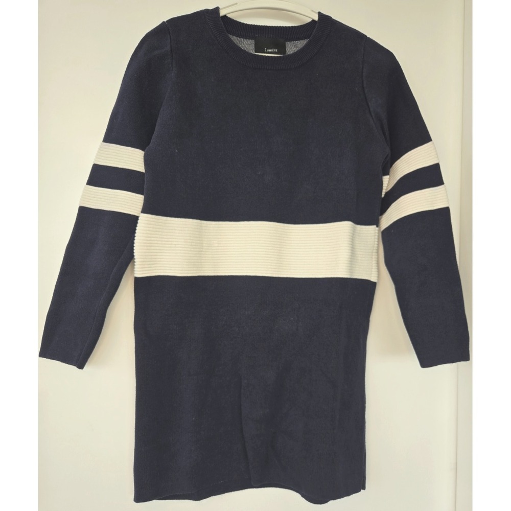 Lumiere Sweater Dress Chunky Knit Cotton Color Block Long Sleeve Women's S Money
